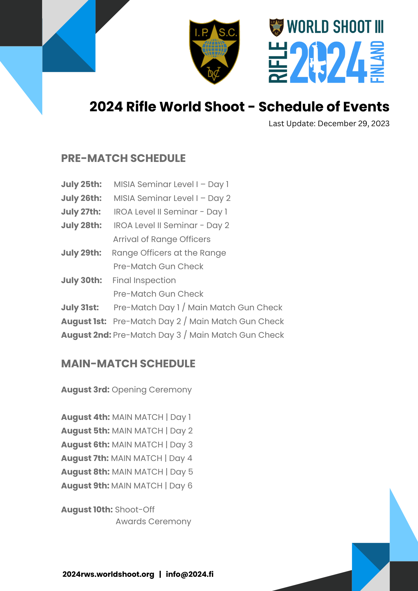 Schedule 2024 IPSC Rifle World Shoot